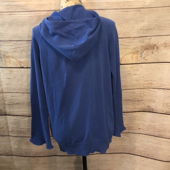 Mel & Lisa Hooded Sweater Cotton Blue Bell Sleeves Size Small Kangaroo Pocket - Picture 7 of 9